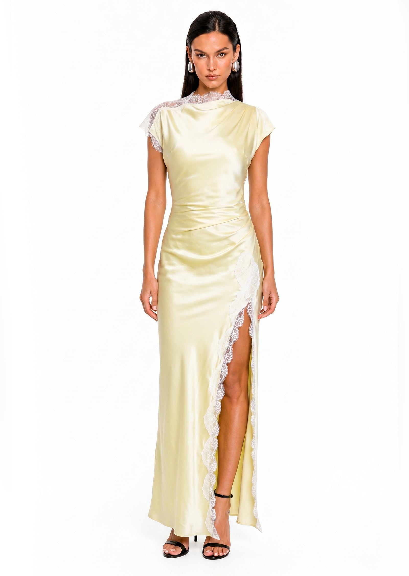 Lotta Satin Lace-Trim Maxi Dress