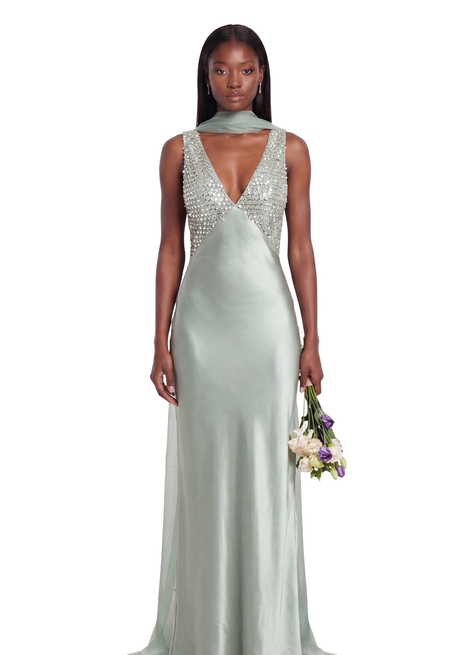 Vajra Sequined Satin Maxi Dress