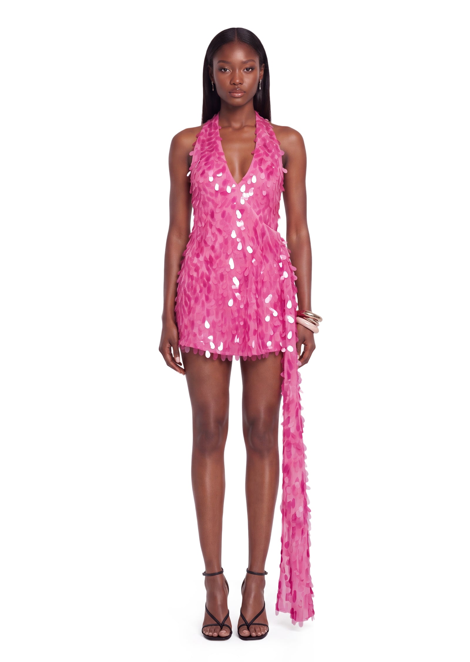 Gaerwn Halter Sequined Mini Dress In Rose