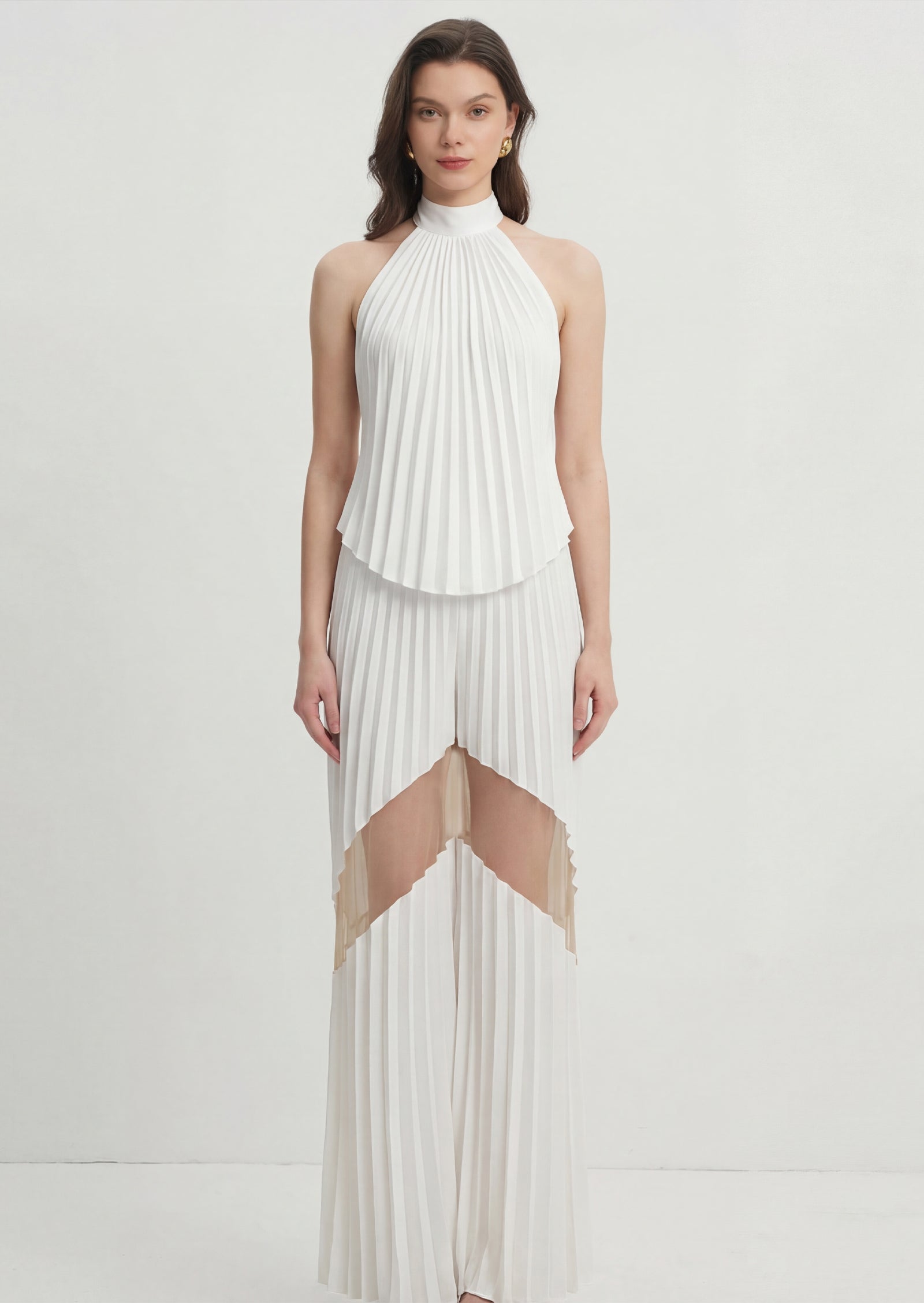 Halter Neck Pleated Top & Pleated Skirt Set