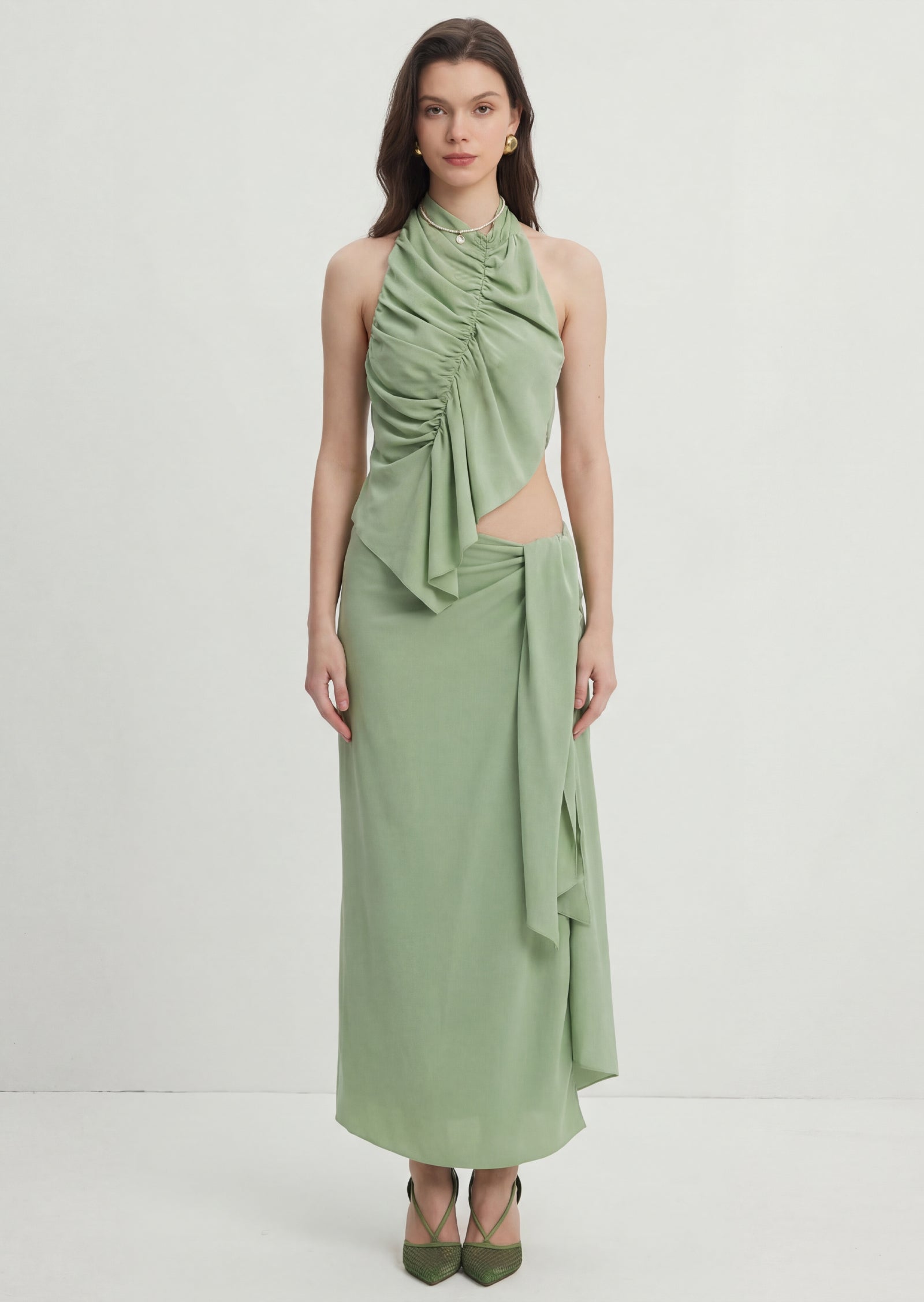 Midikleid in A-Linie mit Blumenmuster und Laternenärmeln