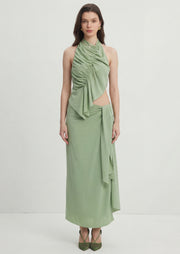 Midikleid in A-Linie mit Blumenmuster und Laternenärmeln