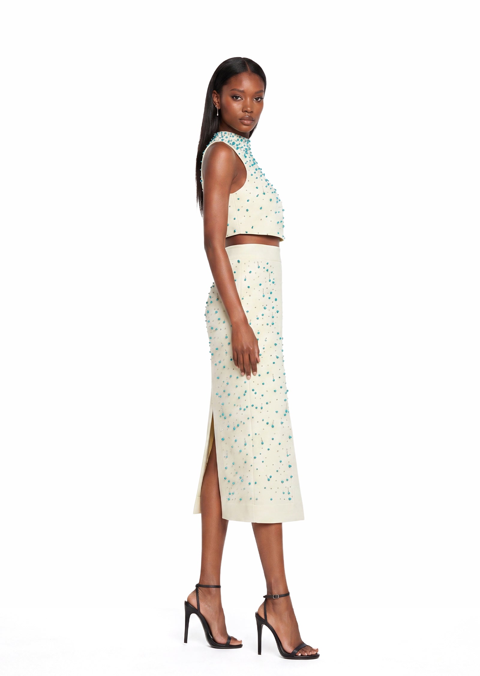 Embellished Midi Two Piece Dress In White