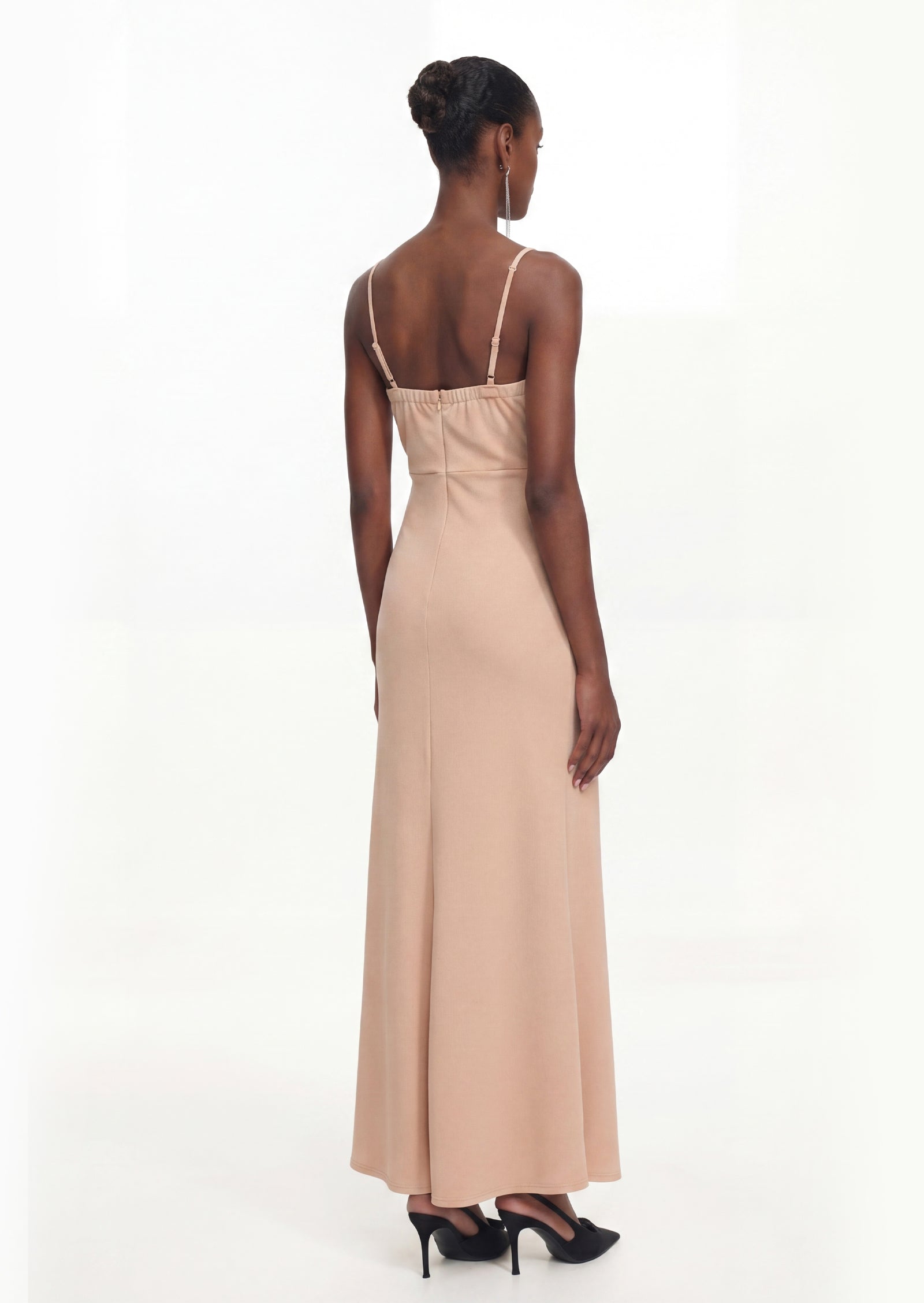 V Neck Sleeveless Slit Maxi Dress In Apricot