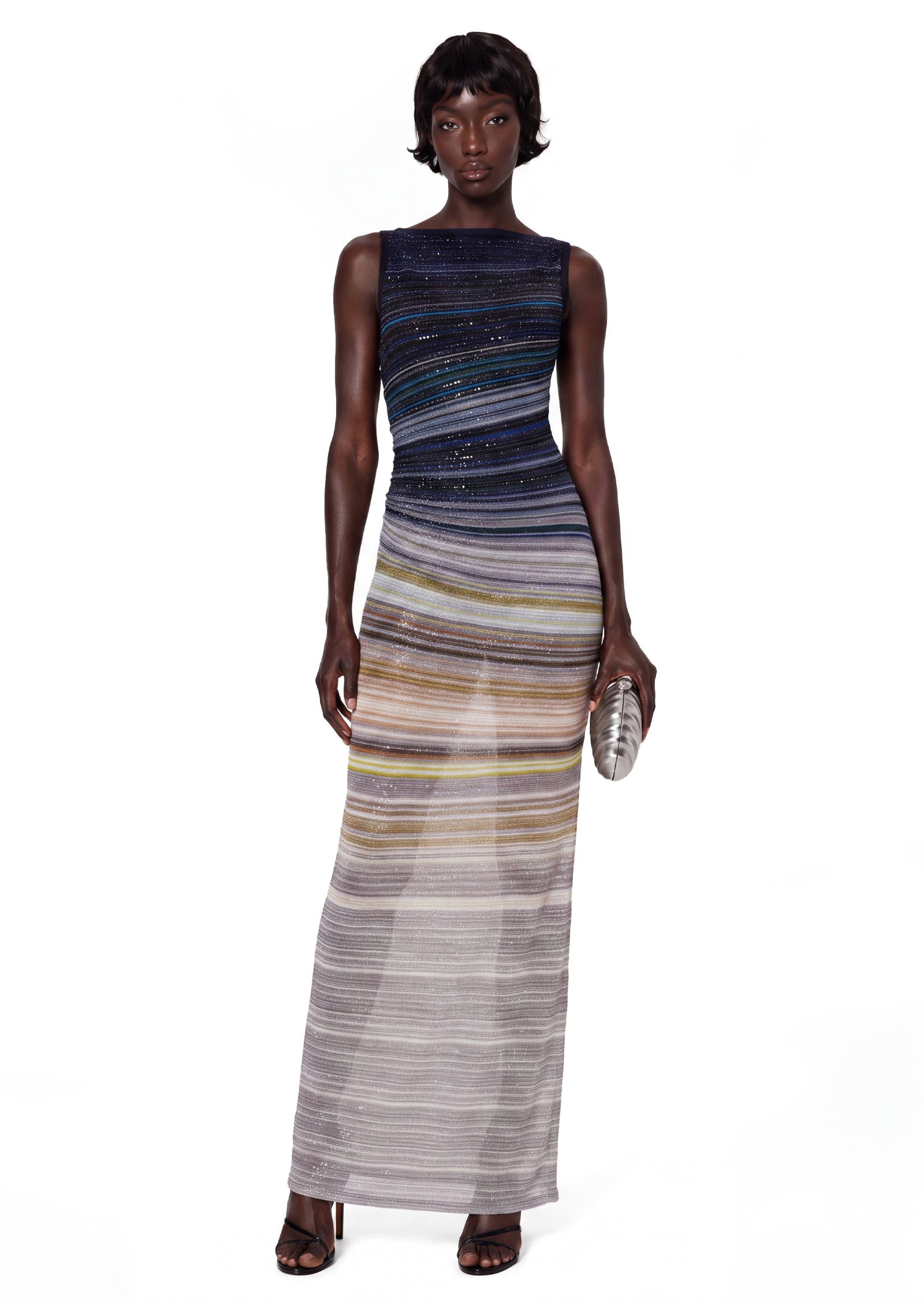 Acatzin Sequined Striped Lamé Maxi Dress