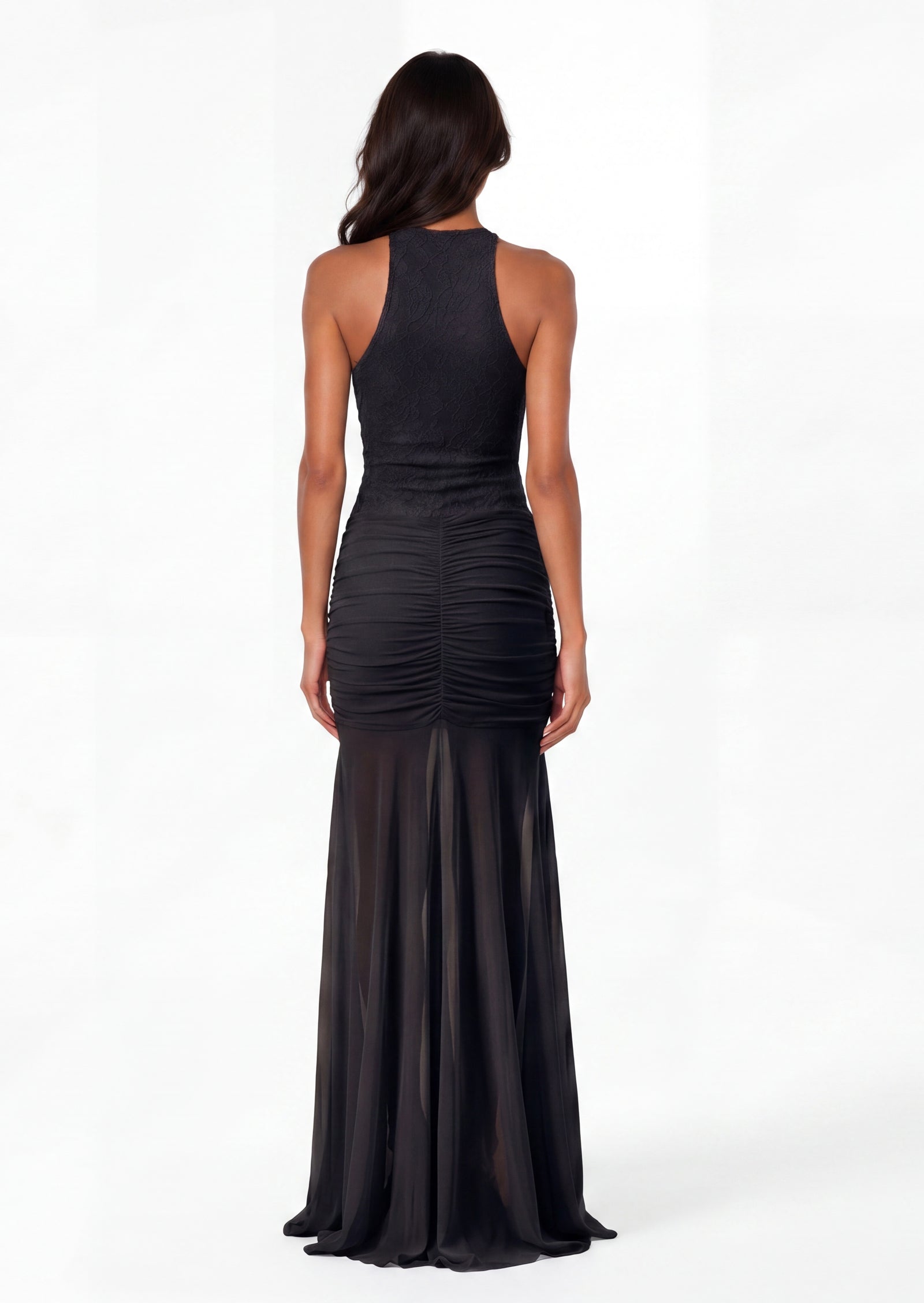 Sabriya Lace And Mesh Dress In Black