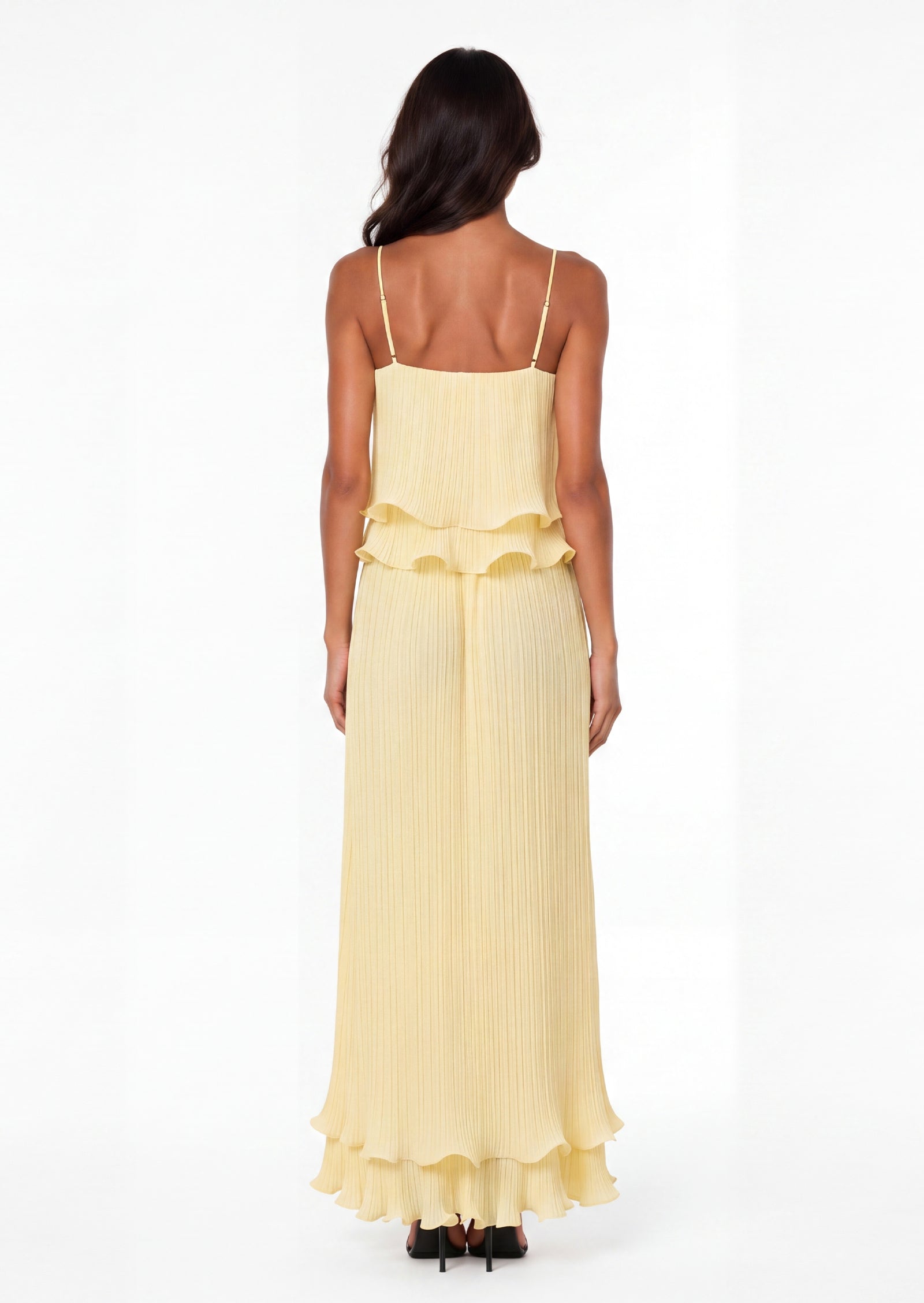 Xlyia Pleated Layered Ruffle Skirt Set In Yellow