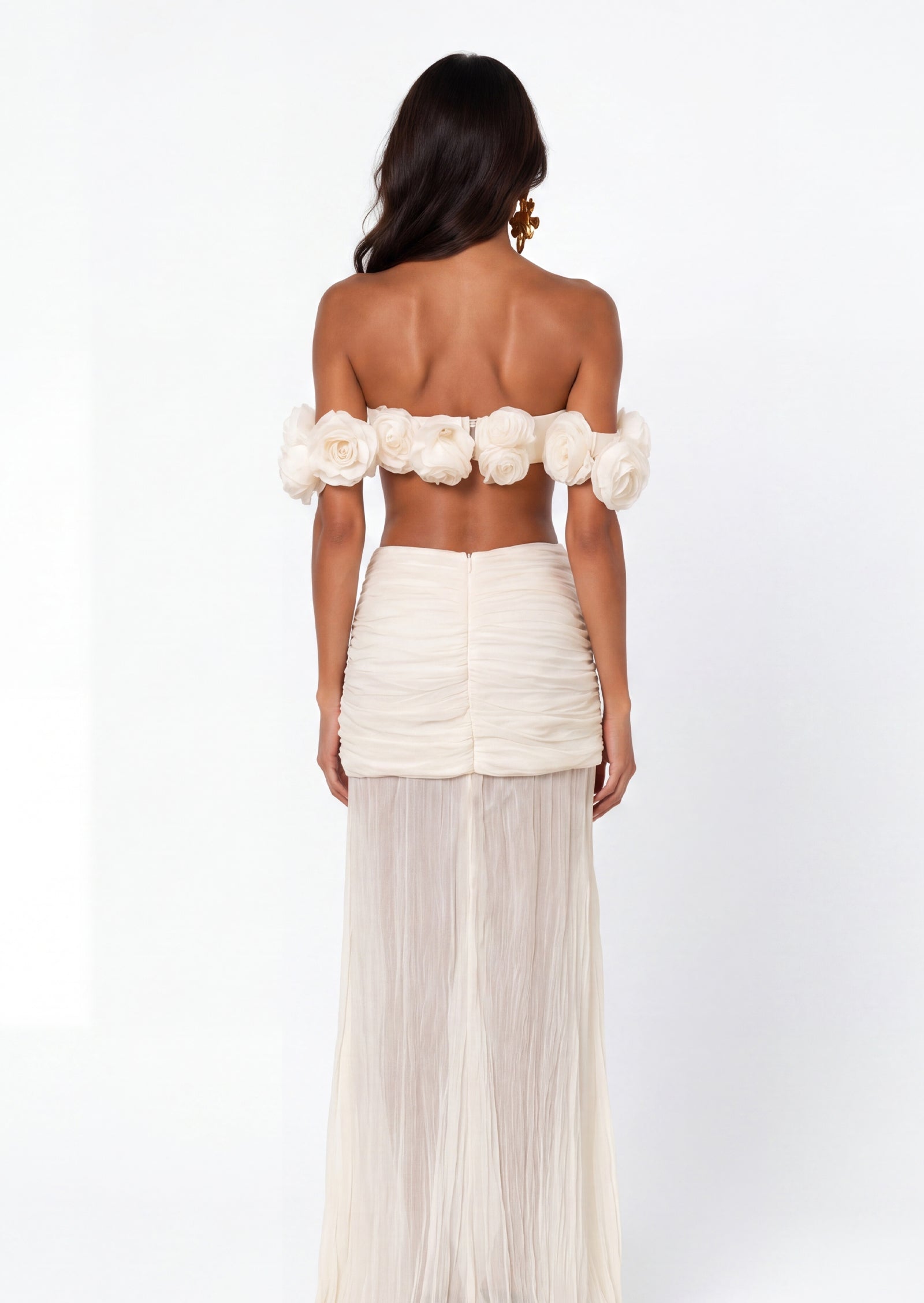 Nouria Flower Top & Sheer Skirt Set In White