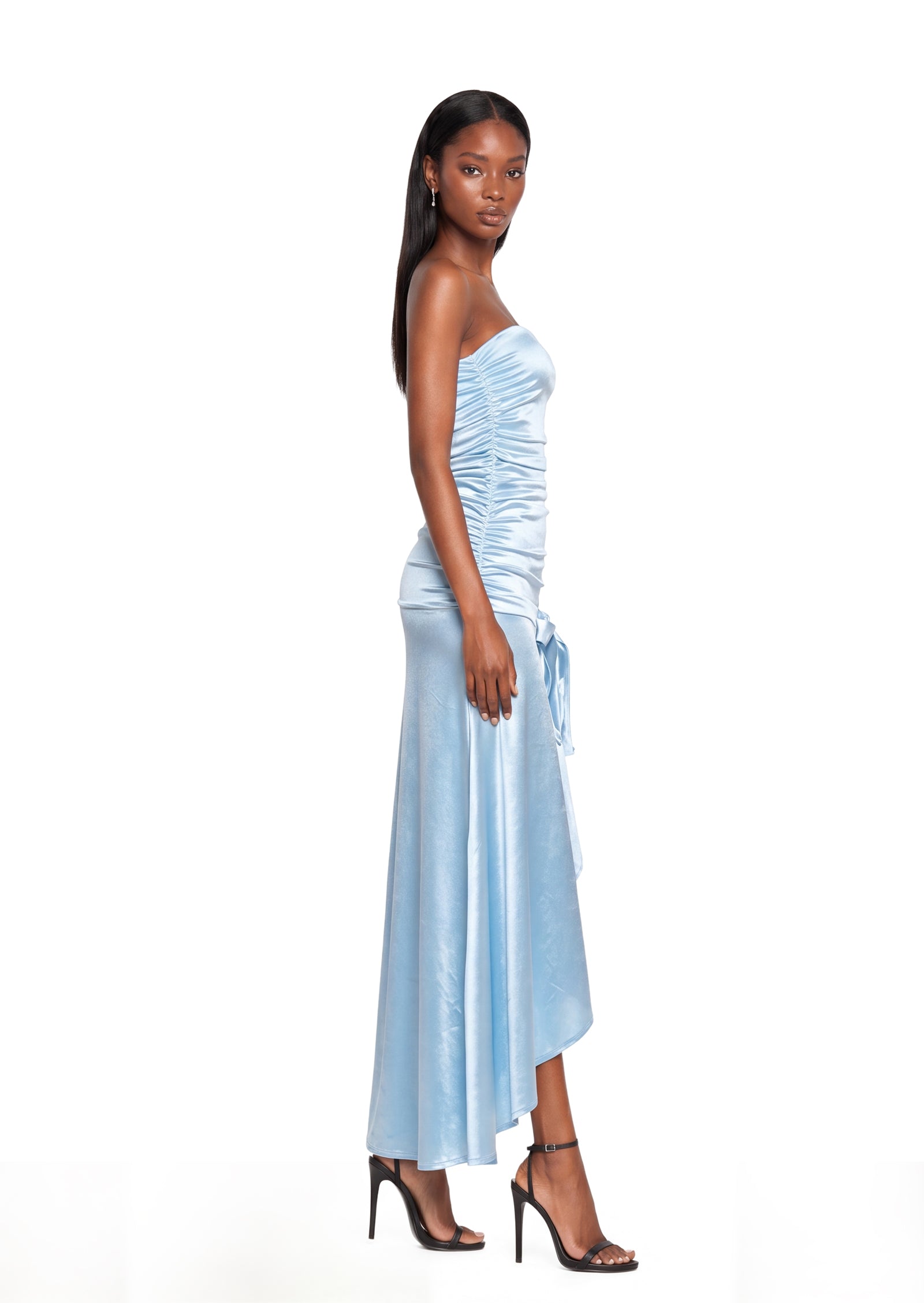Iarlaithe Strapless Ruched Stain Maxi Dress In Blue