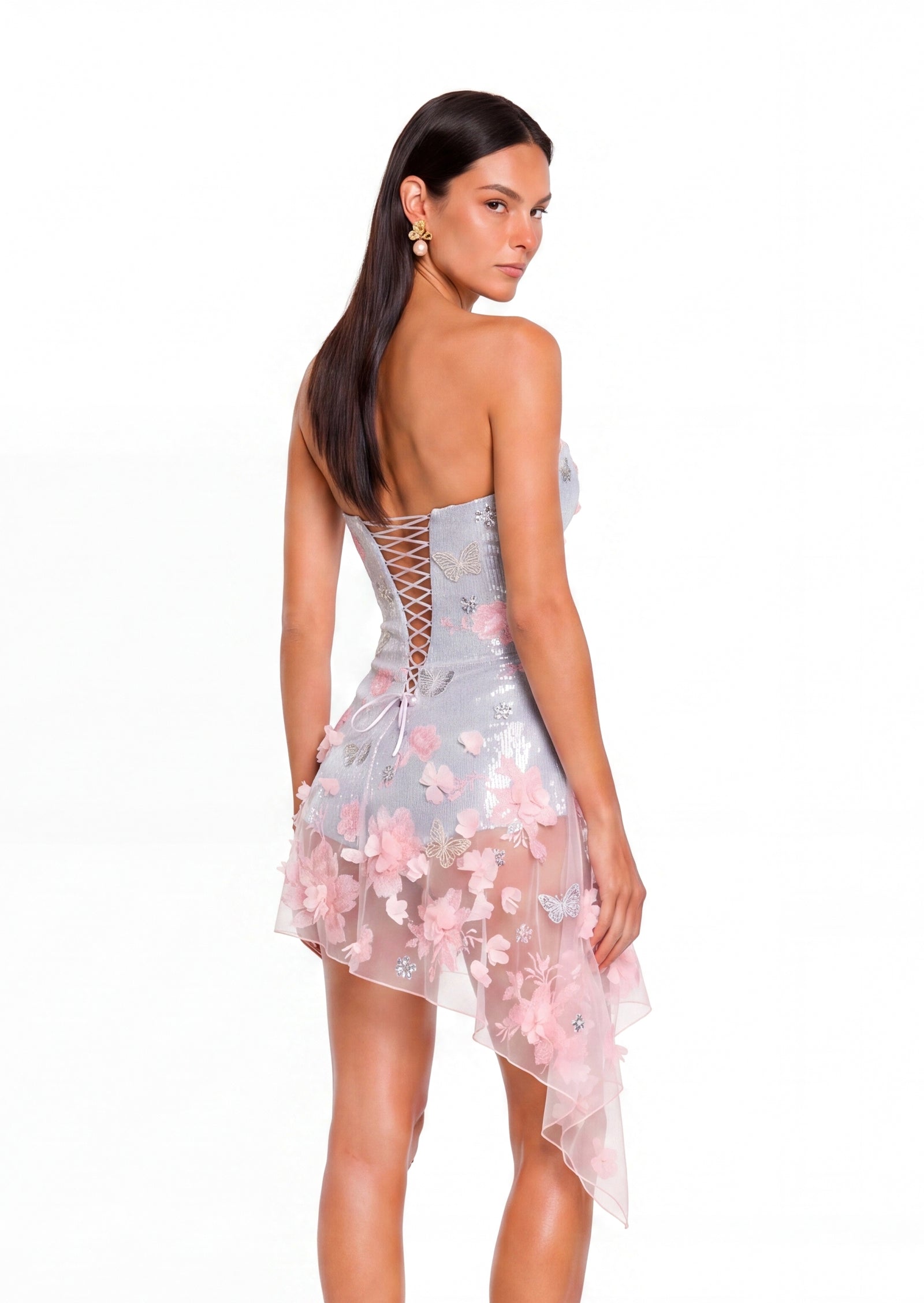Midikleid in A-Linie mit Blumenmuster und Laternenärmeln