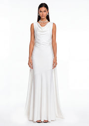 Solid Satin Flared Maxi Dress