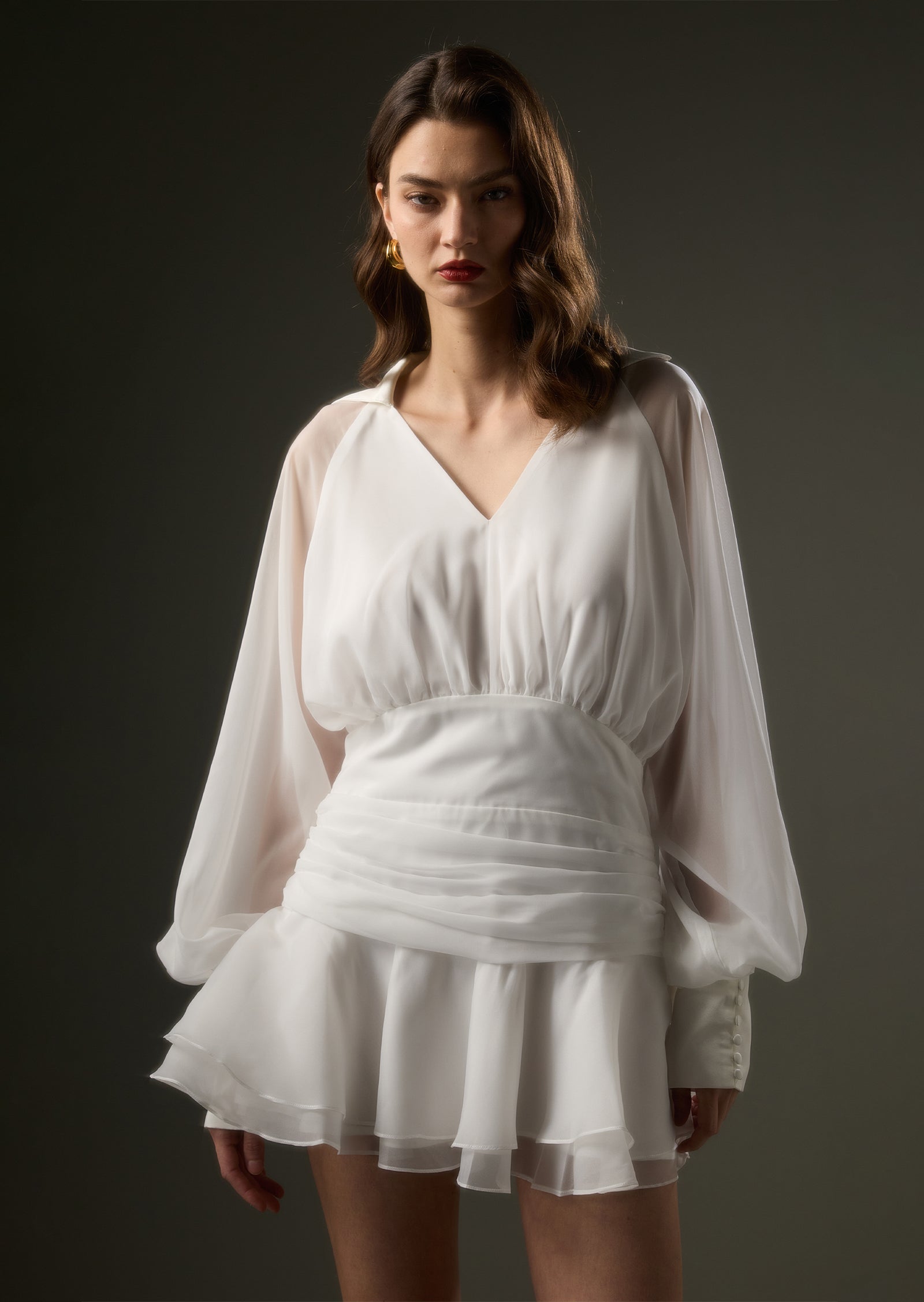 Solid Lantern Sleeve Mini Dress In White (Final Sale-US Only)