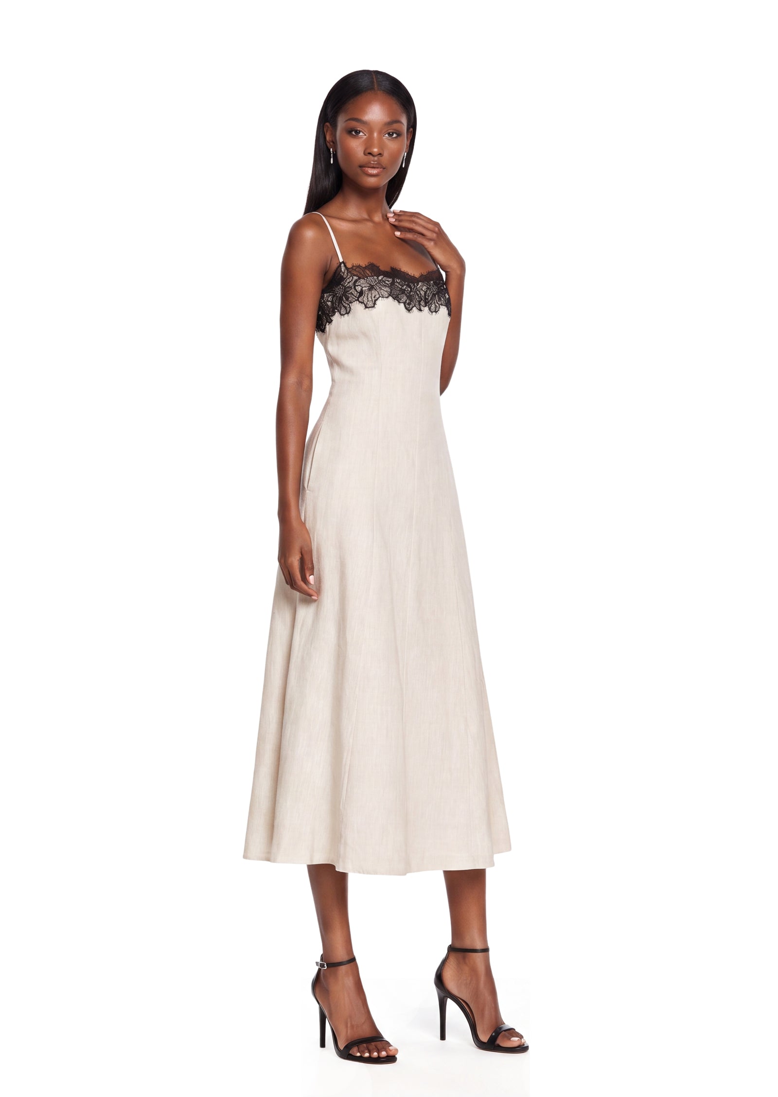 Lace Neckline Trim Midi Dress (Final Sale-US Only)