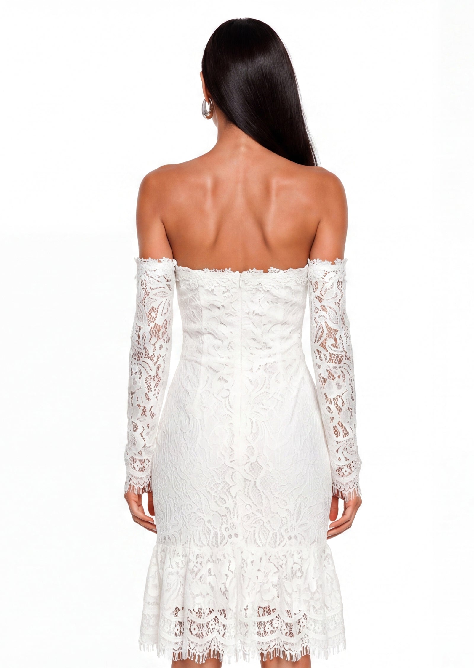 Padraic Off Shoulder Lace Mini Dress In White