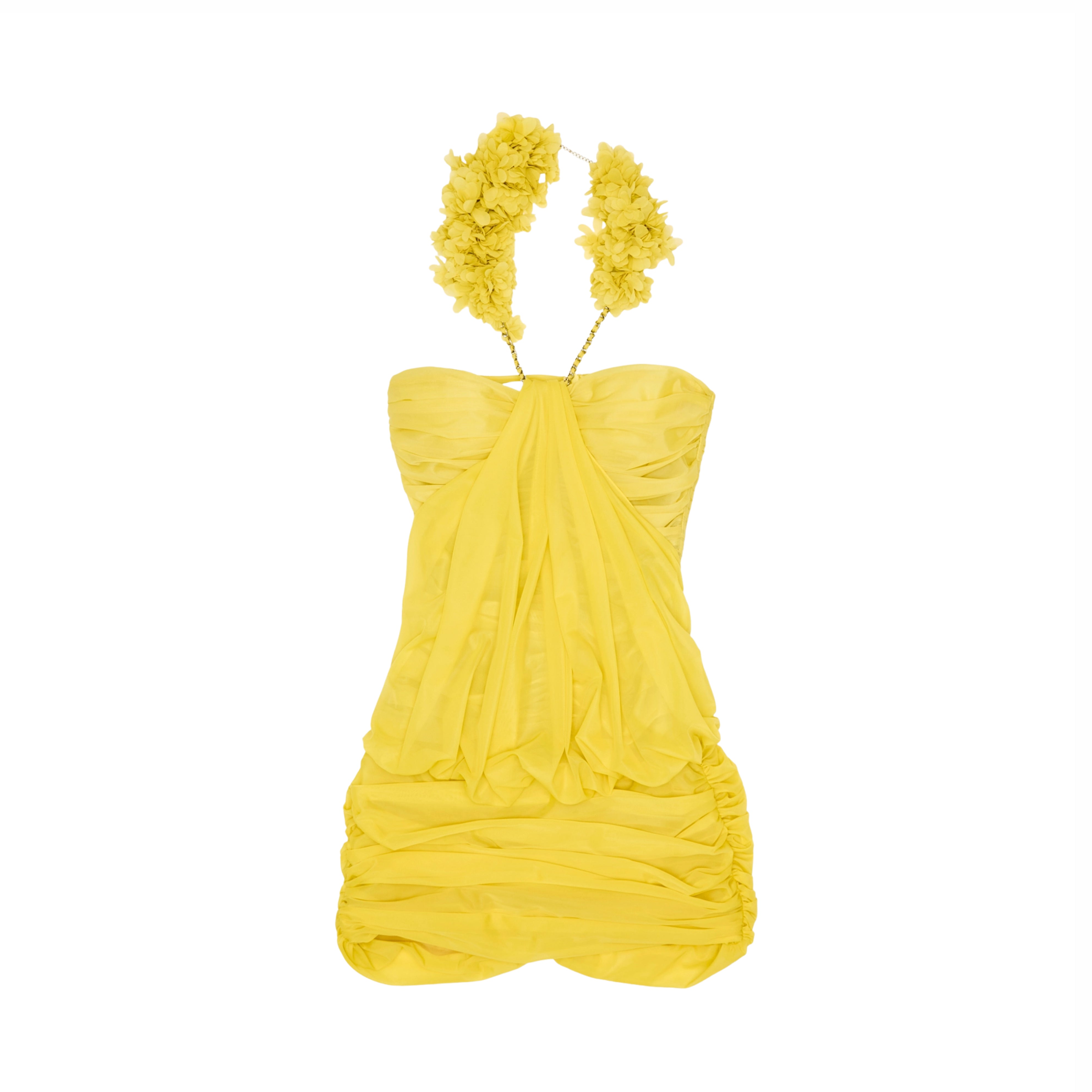 Karalyn Draped Mini Dress With Detachable Floral Chain